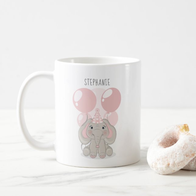 Elephant in Birthday Party Hat Kaffeetasse (Mit Donut)