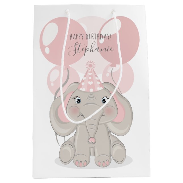 Elephant in Birthday Party Hat Mittlere Geschenktüte (Vorderseite)