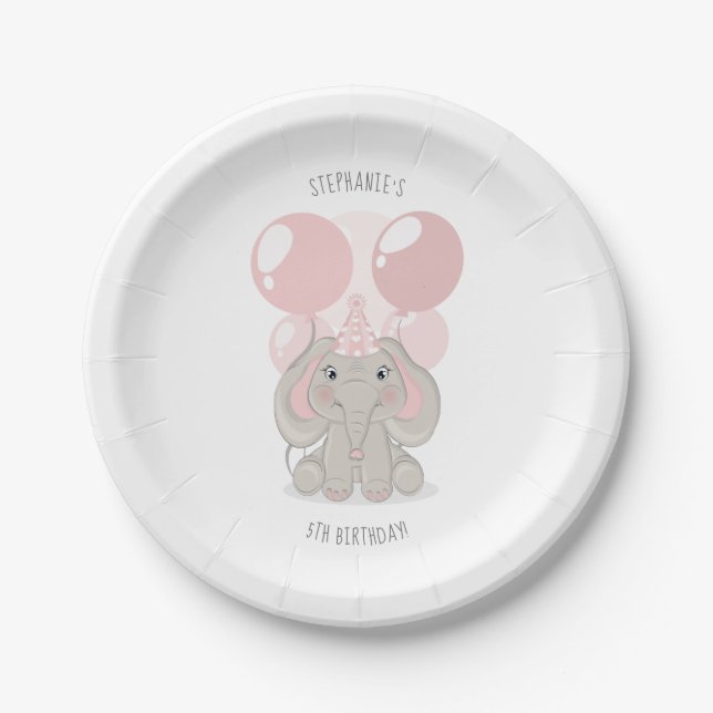 Elephant in Birthday Party Hat Pappteller (Vorderseite)