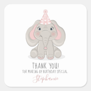 Elephant in Birthday Party Hat Quadratischer Aufkleber