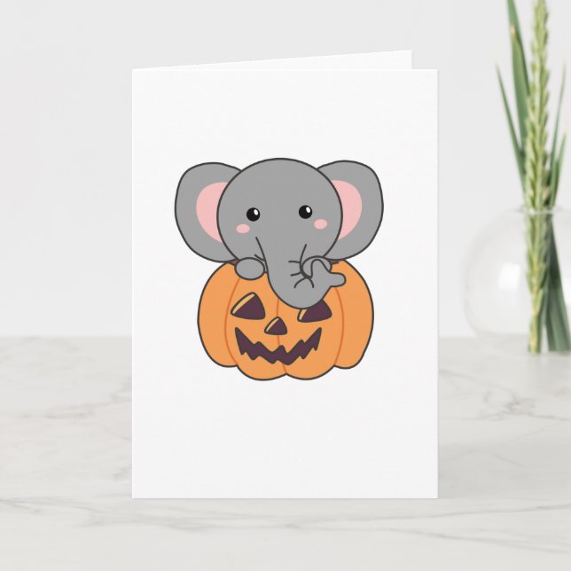 Elephant In Pumpkin Cute Elephant Happy Halloween Karte (Vorderseite)