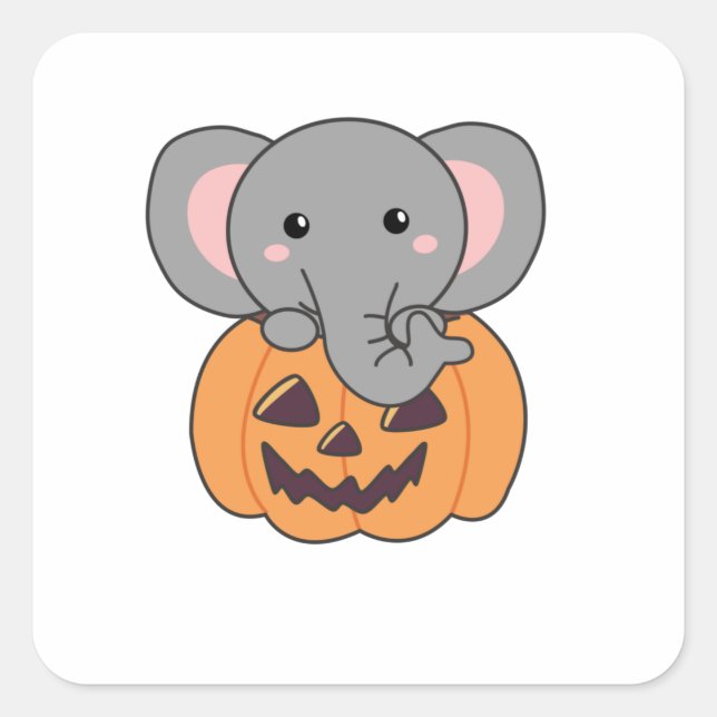 Elephant In Pumpkin Cute Elephant Happy Halloween Quadratischer Aufkleber (Vorderseite)