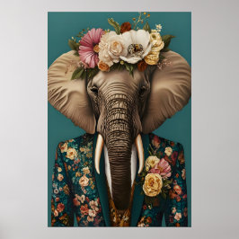 Elephant In Suit Poster, Elephant Portrait Poster