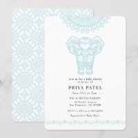 Elephant Indian Blue Baby Shower Einladung