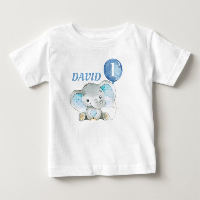 Elephant Jungle Blue Baby Boy Geburtstag T-shirt (Vorderseite)