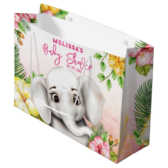 Elephant Jungle Safari Personalisiert Baby Dusche Große Geschenktüte (Vorderseite Schrägansicht)