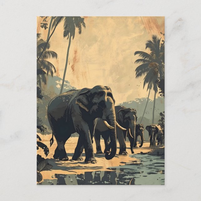 Elephant Jungle Serenity : Carte postale Vintage (Devant)