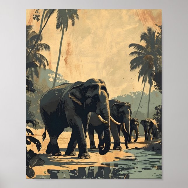 Elephant Jungle Serenity: Vintag Poster (Vorne)