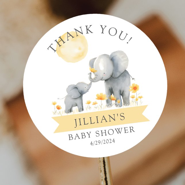 Elephant Kisses Baby Shower Vielen Dank Runder Aufkleber (Von Creator hochgeladen)
