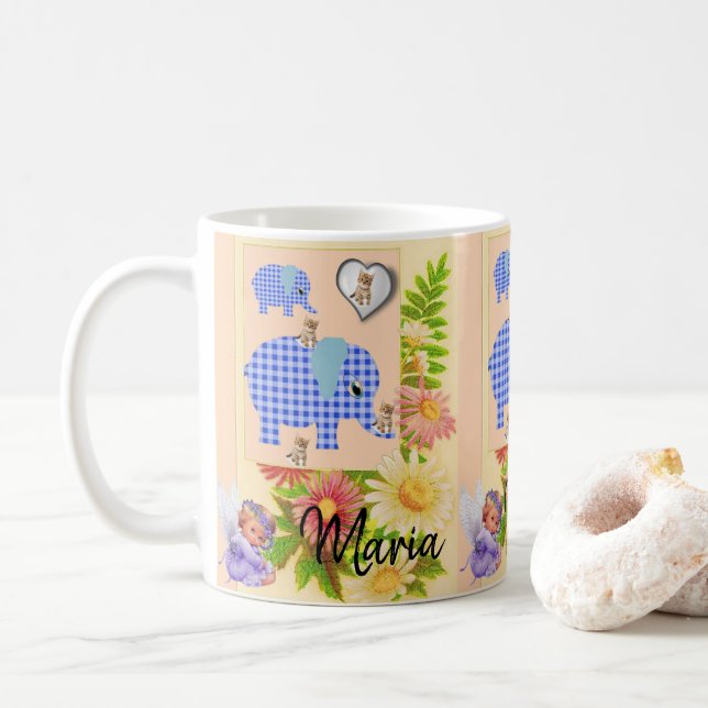 Elephant, Kitten, Engel-Tasse Kaffeetasse (Mit Donut)