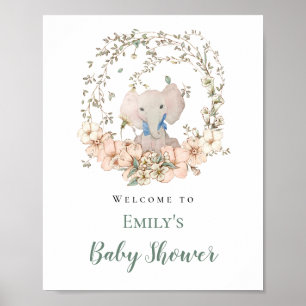 Elephant Leaf Frame Welcome Boy Baby Dusche Poster