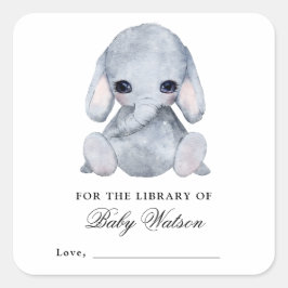 Elephant Library Book Baby Dusche Quadratischer Aufkleber