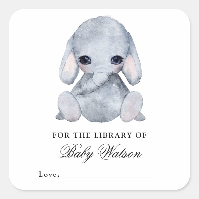 Elephant Library Book Baby Dusche Quadratischer Aufkleber (Vorderseite)