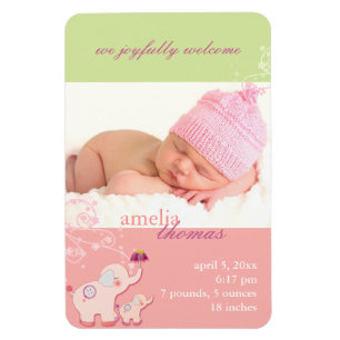 Elephant LIEBE Baby Girl Foto Geburtsankündigung Magnet