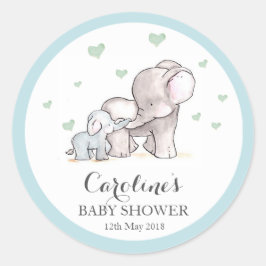 Elephant Liebe Blue Baby Shower Sticker 