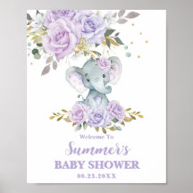 Elephant Lila Lilac Floral Baby Dusche Willkommen