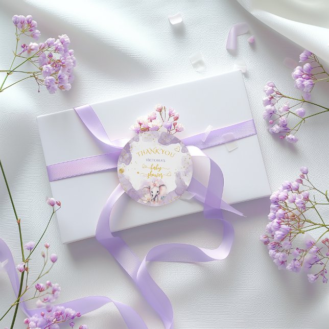 Elephant Lilac Floral Niedlich Danke Baby Dusche Runder Aufkleber (Von Creator hochgeladen)