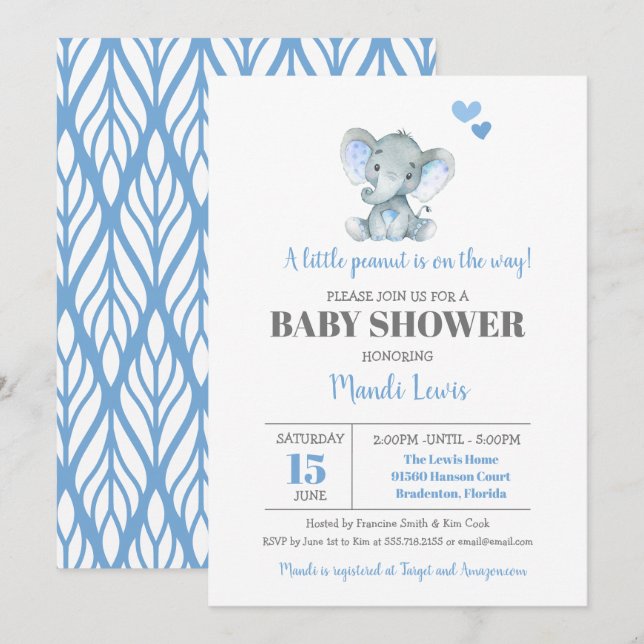 Elephant Little Peanut Boy Babydusche Einladung (Vorne/Hinten)