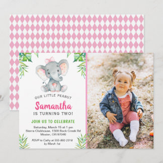 Elephant Little Peanut Girl Geburtstagsfeier Foto Einladung