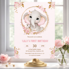 Elephant Little Peanut Pink Girl 1. Geburtstag Einladung