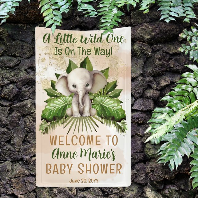 Elephant Little Wild One ist auf dem Weg Babydusch Banner (Elephant A Little Wild One Is On The Way Baby Shower 3' x 5' Banner)