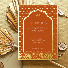 Elephant & Lotus Blume Indische Hochzeitsempfehlun Folieneinladung