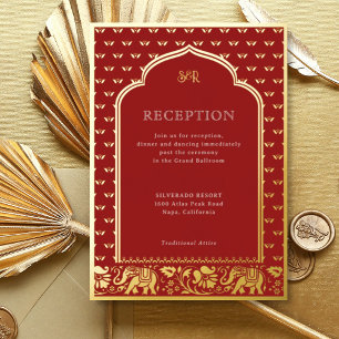 Elephant & Lotus Blume Indische Hochzeitsempfehlun Folieneinladung