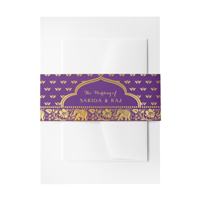 Elephant, Lotus Blume & Mundap Arch Wedding Einladungsbanderole (Vorderseite Beispiel)