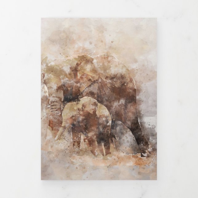 Elephant Lover African Elephant Art Dreifach Gefaltete Urlaubskarte (Cover)