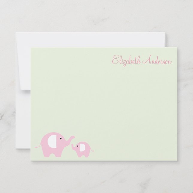 Elephant Mama und Baby Flat Vielen Dank Anmerkunge Mitteilungskarte (Vorderseite)