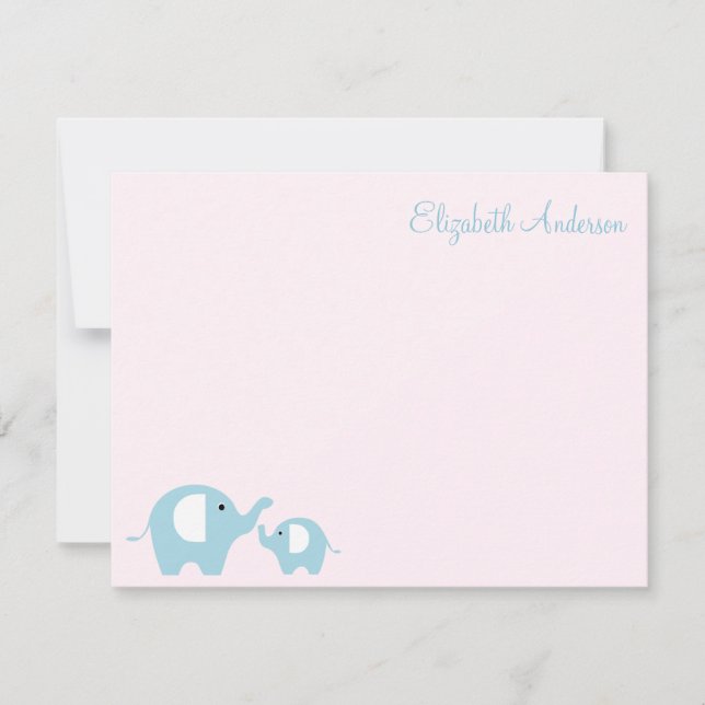 Elephant Mama und Baby Flat Vielen Dank Anmerkunge Mitteilungskarte (Vorderseite)