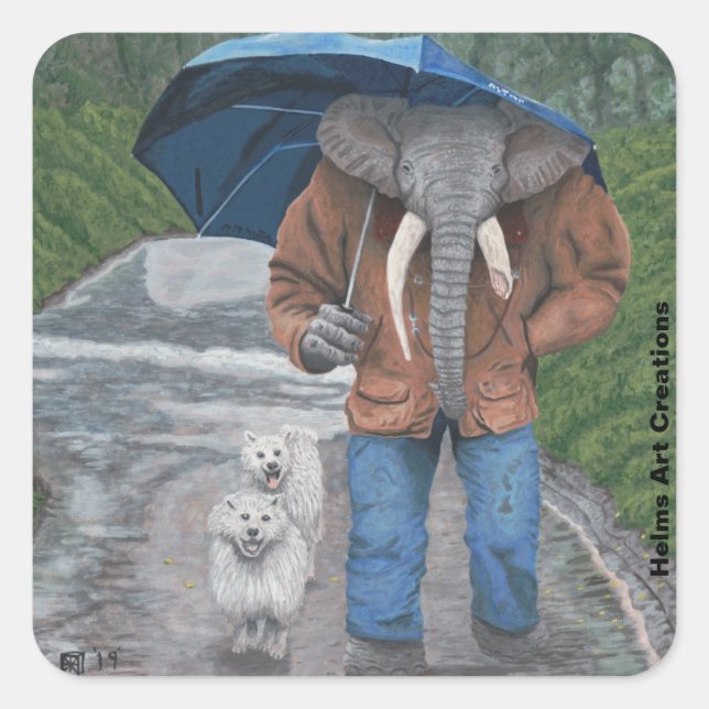 Elephant Man Dog Walking Fantasy Art Stickers (Vorderseite)