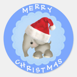 Eléphant mignon à Santa Hat Bleu Stickers de Noël