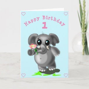 Eléphant mignon avec carte d'anniversaire Fleur