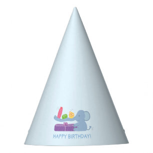 Éléphant Mignon avec Chapeau de Fête d'Anniversair