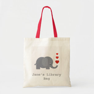 Éléphant mignon avec le sac de la bibliothèque