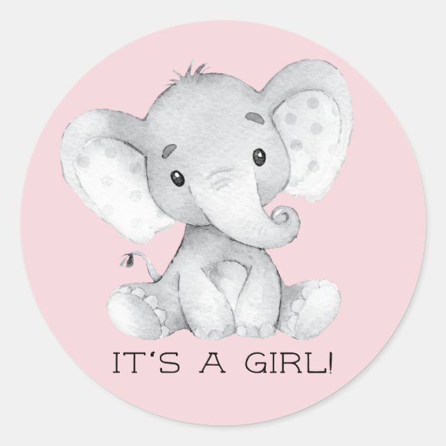 Eléphant mignon C'est une Sticker Faveur FILLE (Devant)