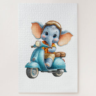 Éléphant mignon sur des puzzles de scooter