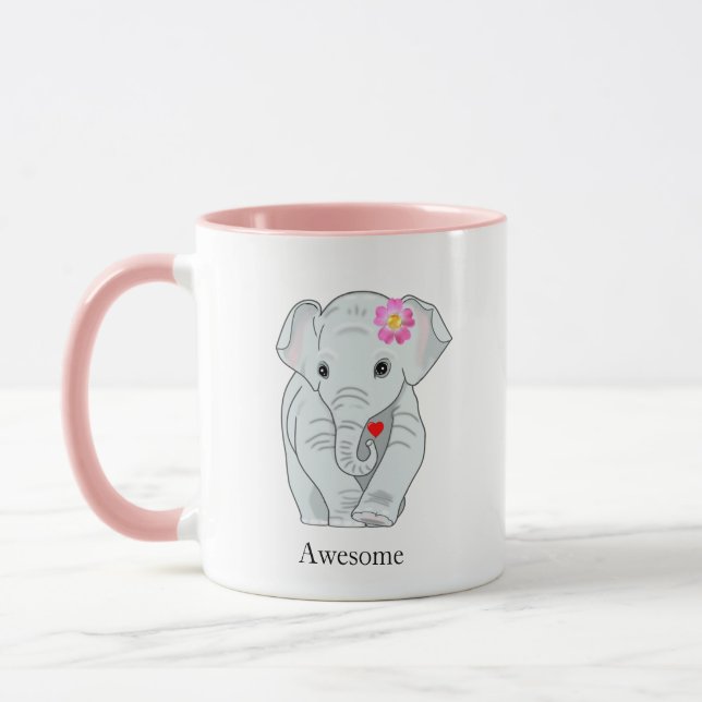 Eléphant mignon tenant un coeur Mug (Gauche)