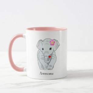 Éléphant mignon tenant une tasse en forme de cœur