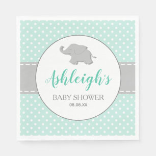Elephant Mint Green Gray Polka Dot Baby Dusche Serviette