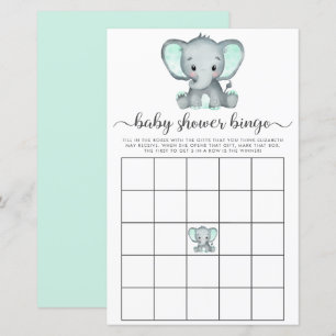 Elephant Mint Watercolor Baby Bingo Showspiel
