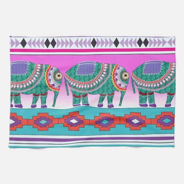 Elephant mit Azteken-Muster Handtuch (Horizontal)