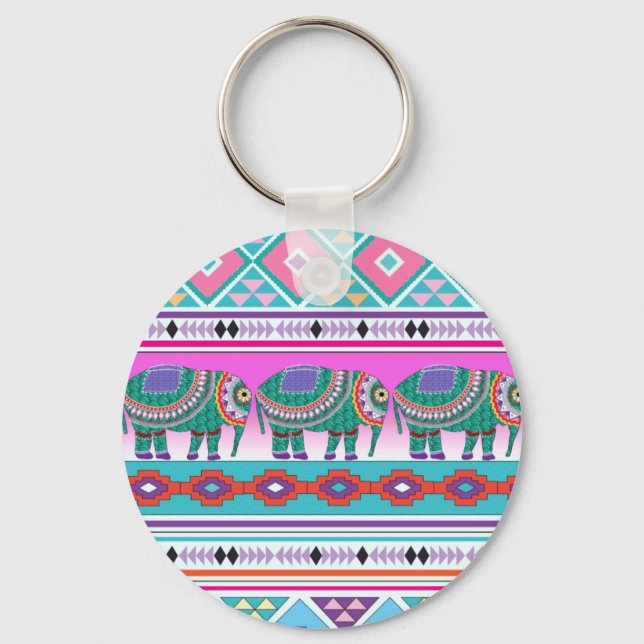 Elephant mit Azteken-Muster Schlüsselanhänger (Vorderseite)