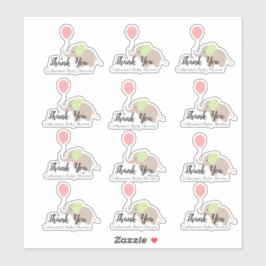 Elephant mit Balloon Baby Dusche Danke Set Aufkleber