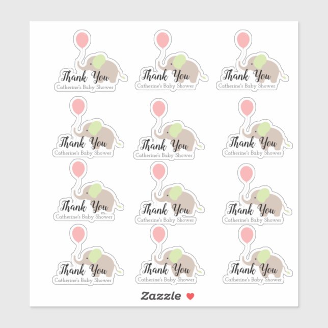 Elephant mit Balloon Baby Dusche Danke Set Aufkleber (Blatt)
