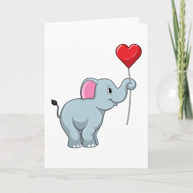 Elephant mit Heart Balloon Karte (Vorderseite)