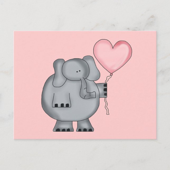 Elephant mit Heart Balloon Postkarte (Vorderseite)