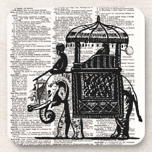 Elephant mit Howdah Dictionary Art Getränkeuntersetzer (Vorderseite)