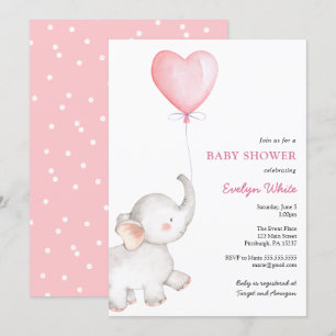 Elephant mit Pink Balloon Baby Dusche Einladung